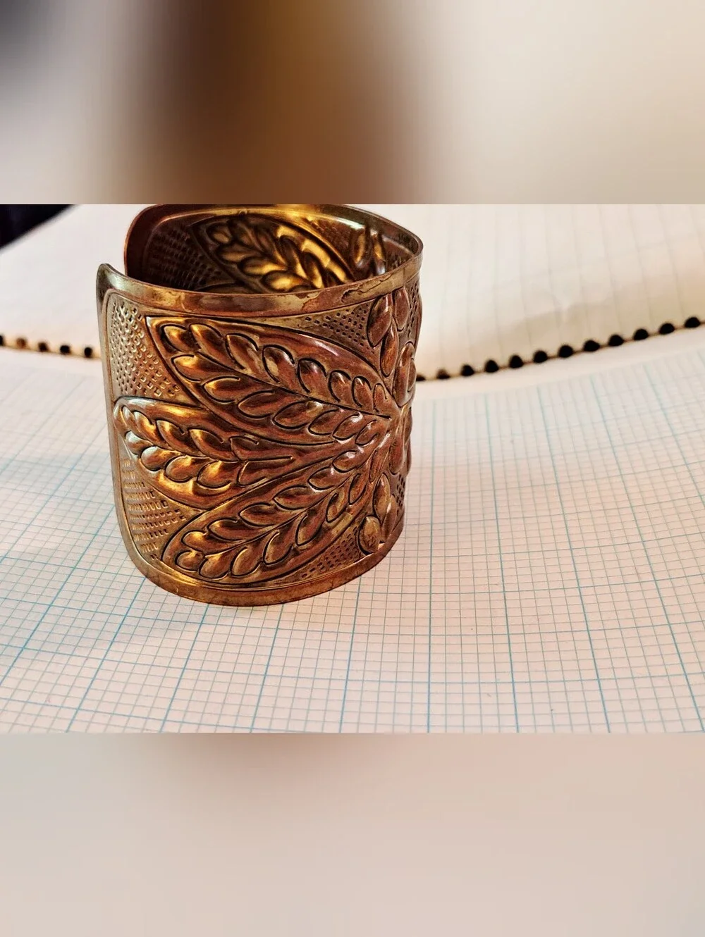 Antique-Style Floral Engraved Metal Cuff Bracelet